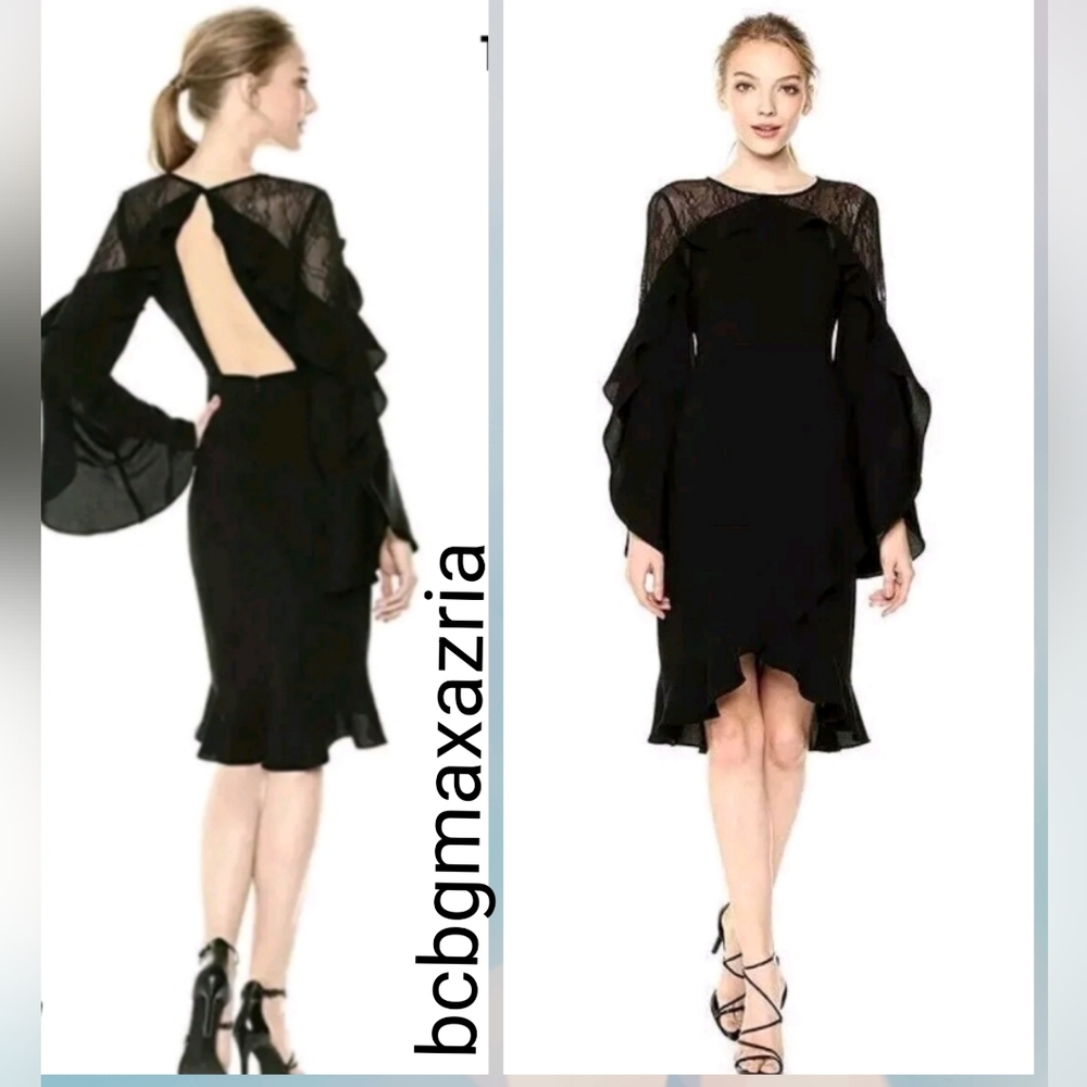NEW WITH TAGS BCBGMAXAZRIA Delaney Lace-Inset Open-Back Black Dress MSRP $338